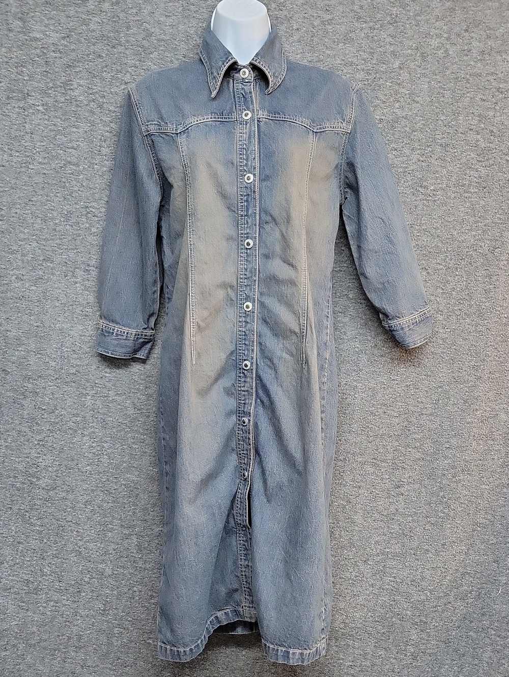 Ama Zing Denim Shirt Dress Womens 10 Snap Front Western Blue Jean Dress